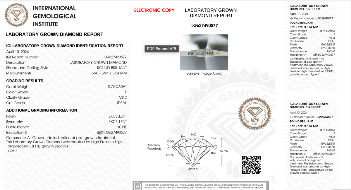 Round Lab Diamond 0,76ct