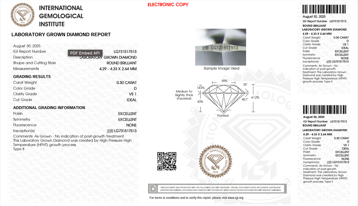 Round Lab Diamant 0,3ct