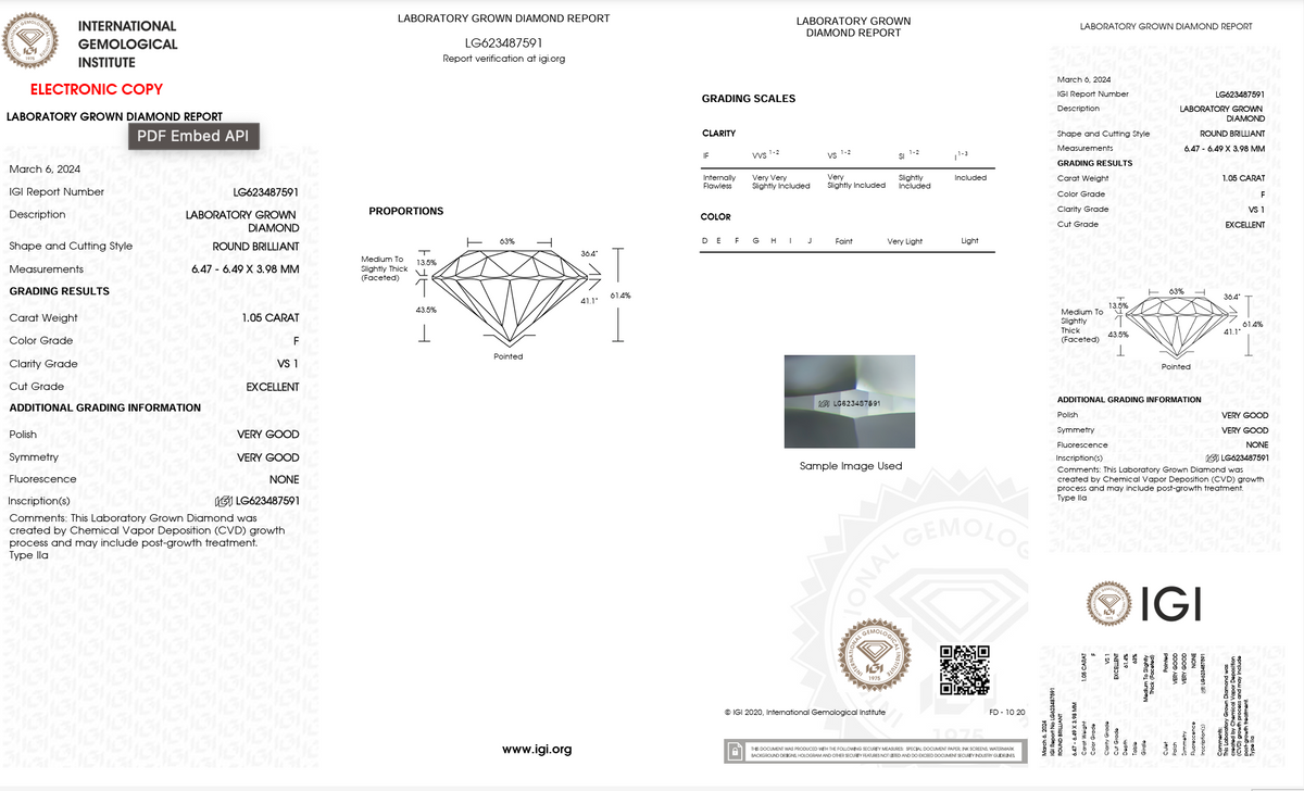 Round 1.05ct.Lab Grown Diamond