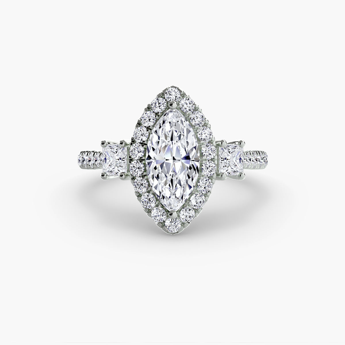 Three Stone Halo Ring  2