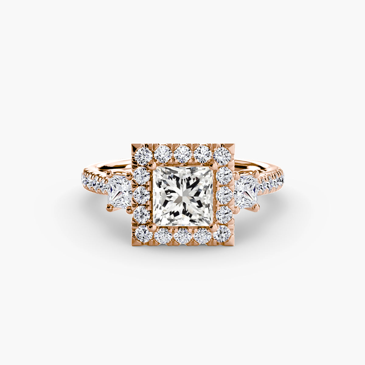 Three Stone Halo Ring  2