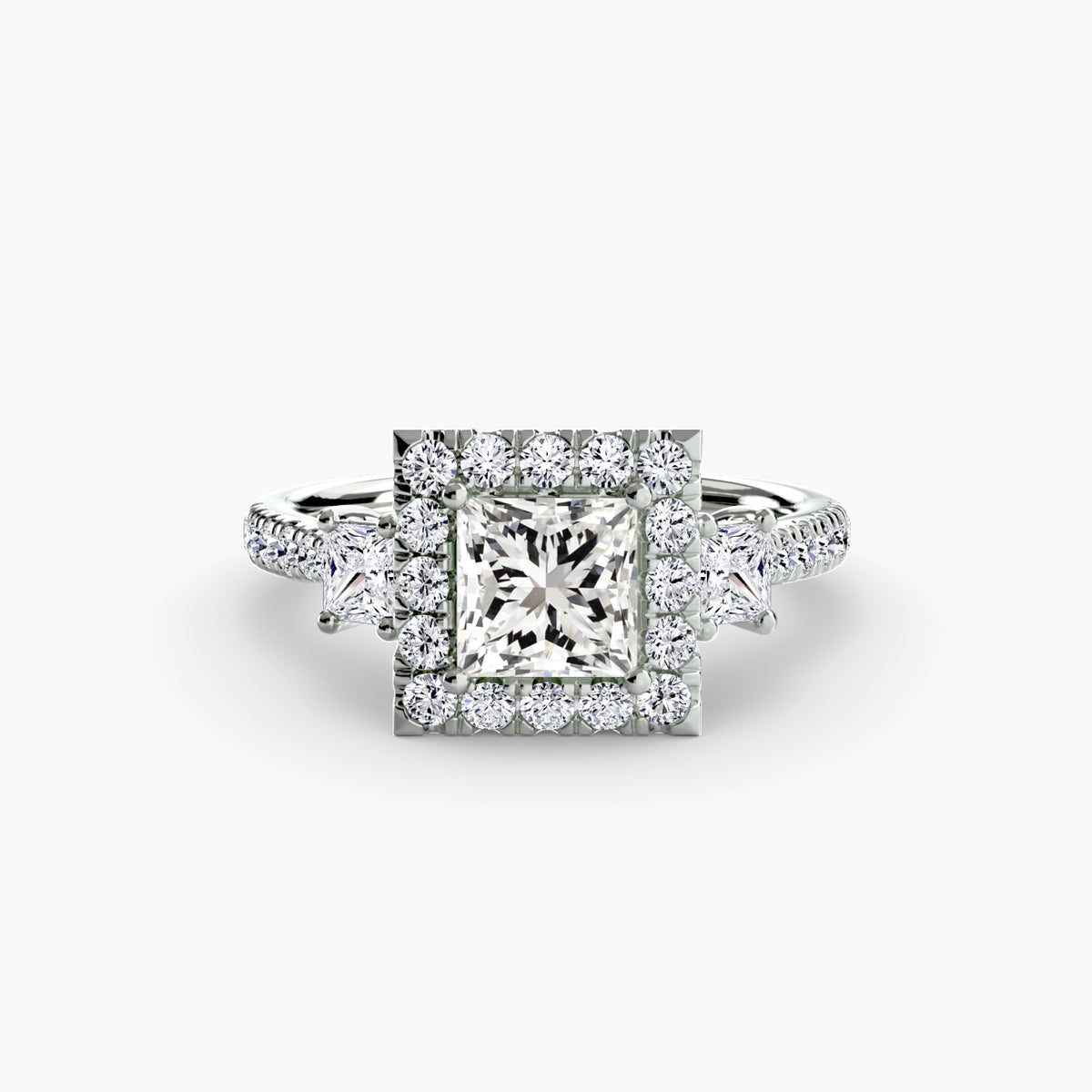 Three Stone Halo Ring  2
