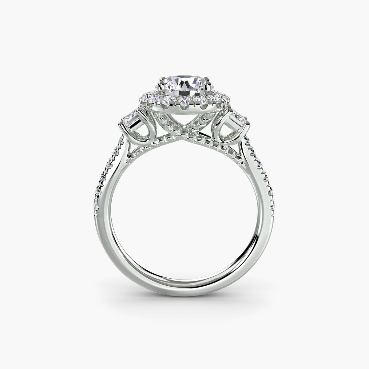 Three Stone Halo Ring  2